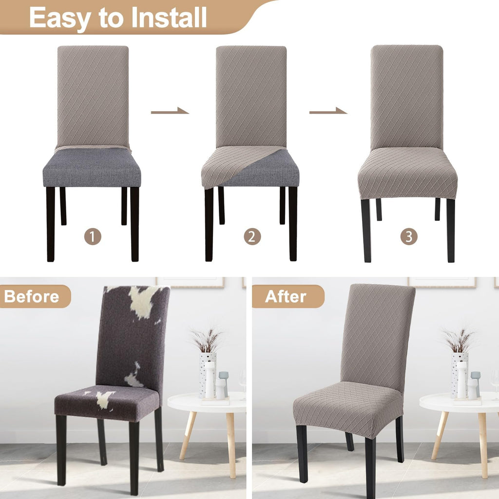 Searchi Dining Room Chair Covers Set Of 4, Stretch Jacquard Parsons Chair Slipcovers Removable Washable Kitchen Chair Protector Cover For Dining Room, Hotel, Ceremony (Taupe Rhombus)