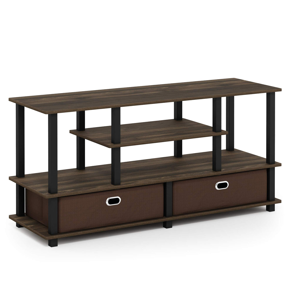 Furinno Jaya Large Stand For Up To 50-Inch Tv, Columbia Walnut/Black/Dark Brown