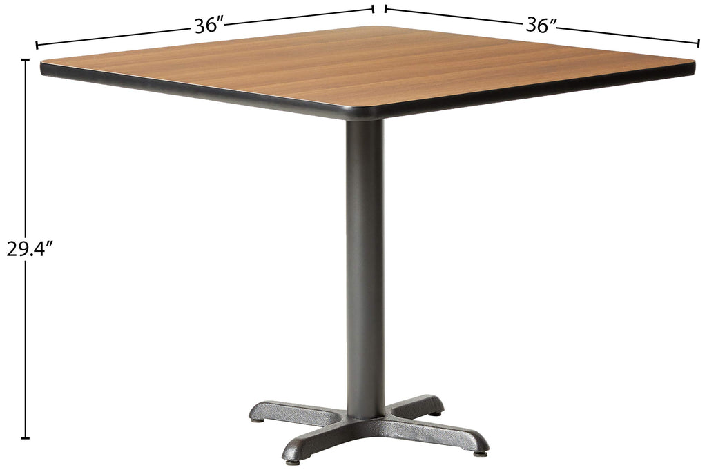 Flash Furniture Carlton 36'' Square Walnut Laminate Table Set with X-Base and 4 Black Trapezoidal Back Banquet Chairs