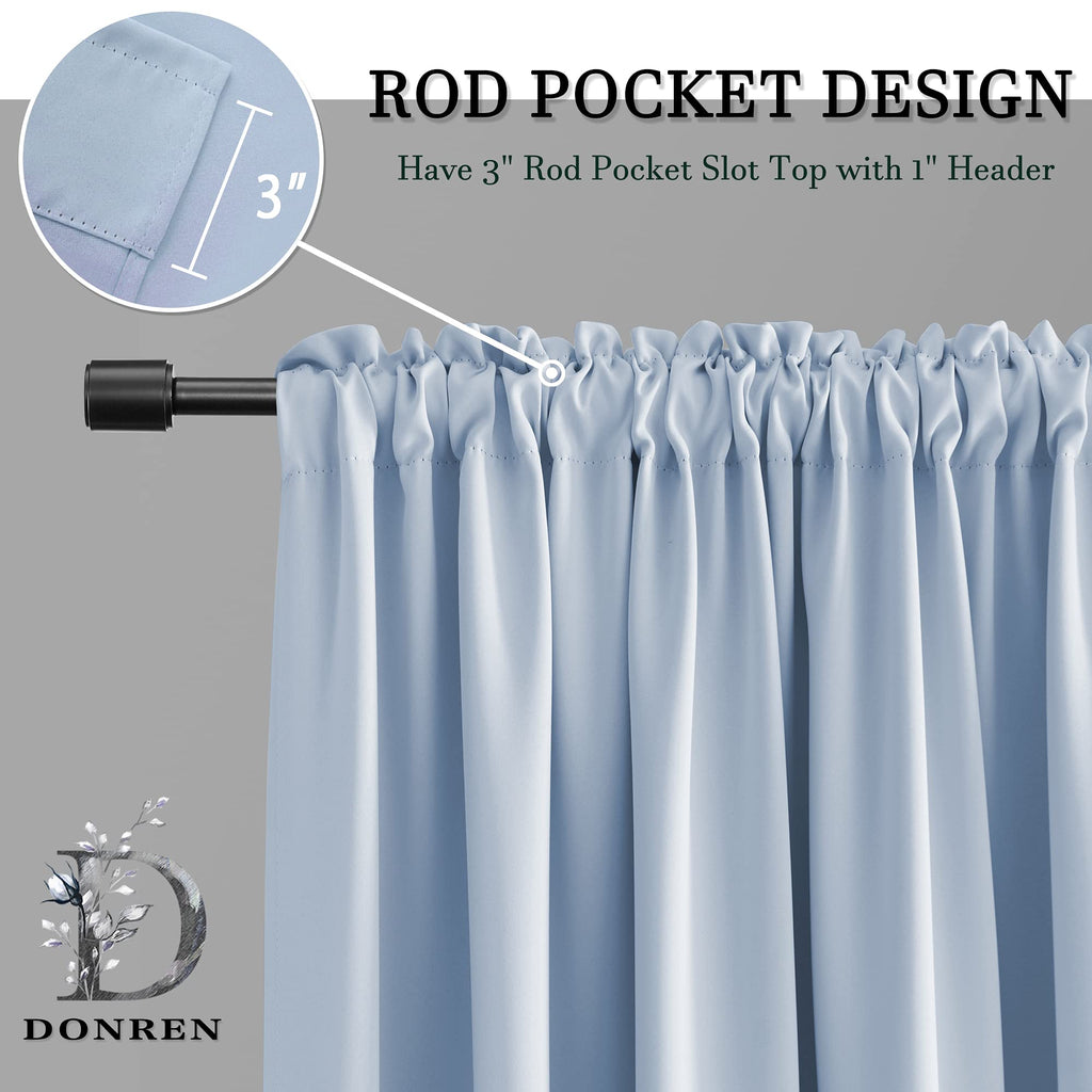 Donren Light Blue Cerulean Small Window Curtain Panels For Kitchen - Room Darkening Curtain Tiers For Nursery With Rod Pocket(52