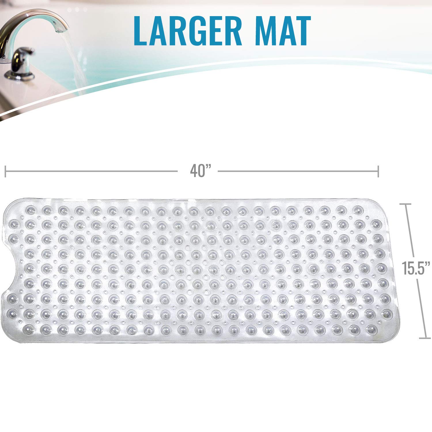 Healthsmart Bath Mat Extra Large No Slip Shower & Bathtub Mat With Suction Cups And Drain Holes For Anti-Slip Grip, Machine Wash