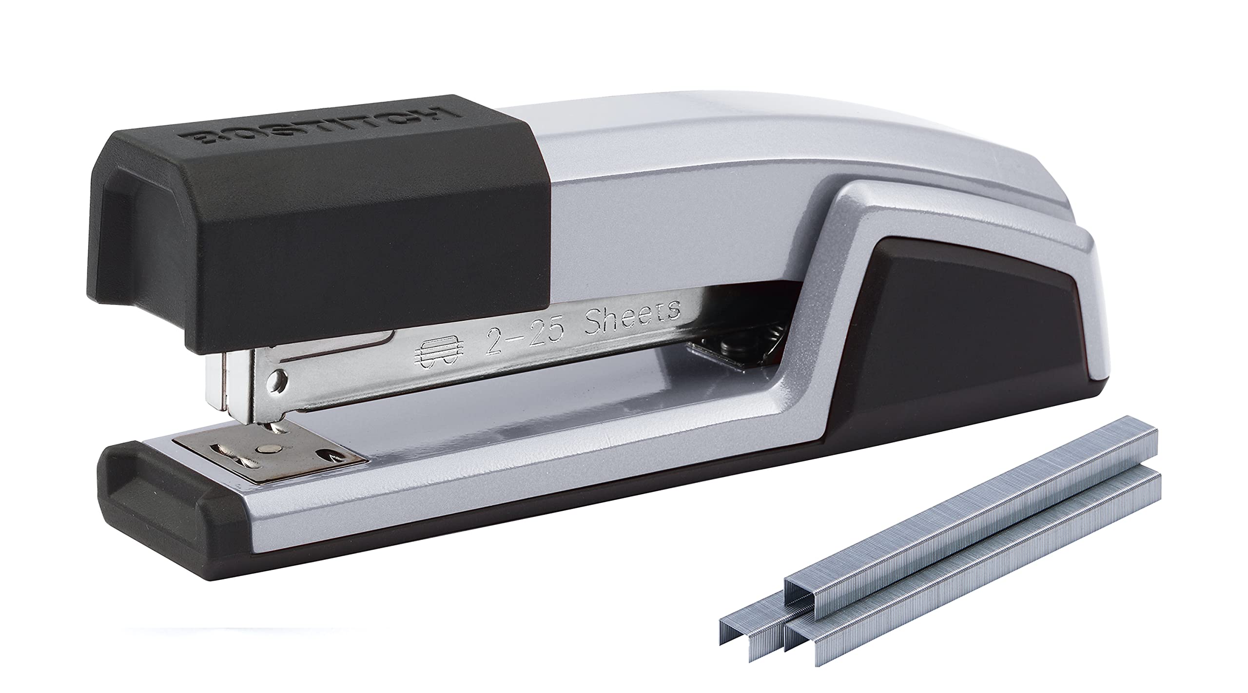 Bostitch Office Epic All Metal 3 In 1 Stapler, 25 Sheet Capacity, With Integrated Remover & Staple Storage, Silver (B777R-Slv)