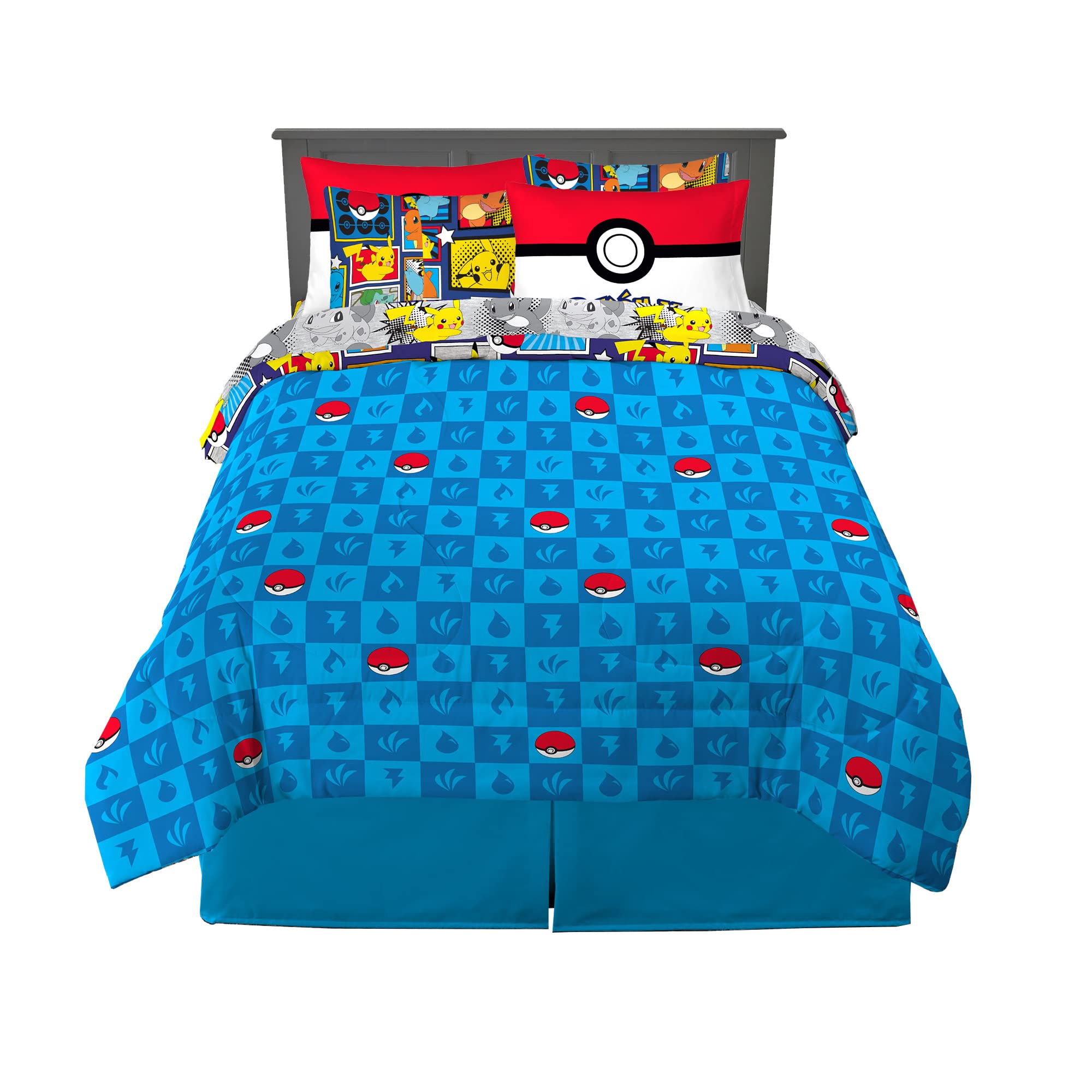 Franco Pokemon Bedding Super Soft Comforter and Sheet Set with Sham, 7 Piece Queen Size, (Official Licensed Product)