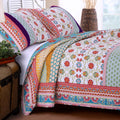 Quilt Set 100 Cotton 3 Piece with Shams Full/Queen Reversible Retro Bohemian Style Printed with Flowers Mandala Medallion Geomet