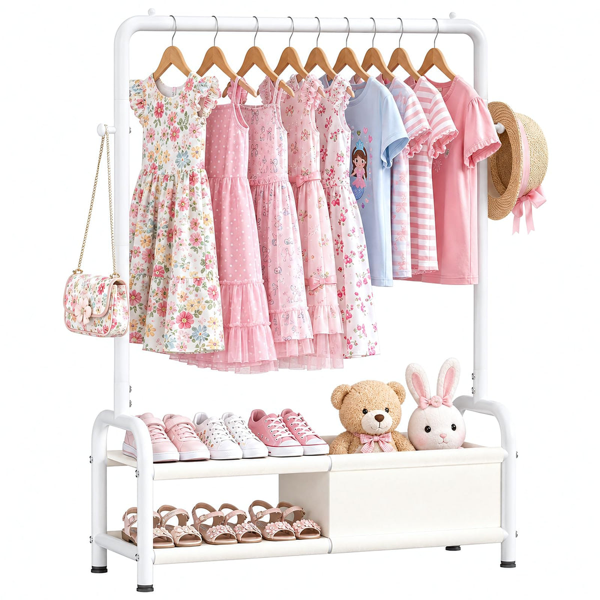 ZHKINGGS Kids Clothing Rack Dress Up Storage with 2Section Divided Storage