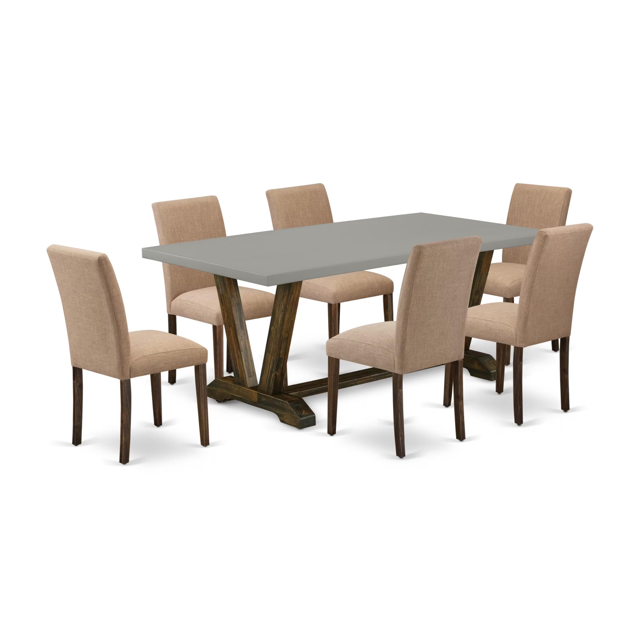 East West Furniture V797Ab747-7 7 Piece Kitchen Table Set Consist Of A Rectangle Dining Table With V-Legs And 6 Light Sable Linen Fabric Parson Dining Chairs, 40X72 Inch, Multi-Color