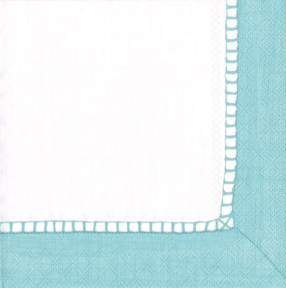 Caspari Robin's Egg Blue, Linen Border Cocktail Napkins, Box of 40 (7650B)