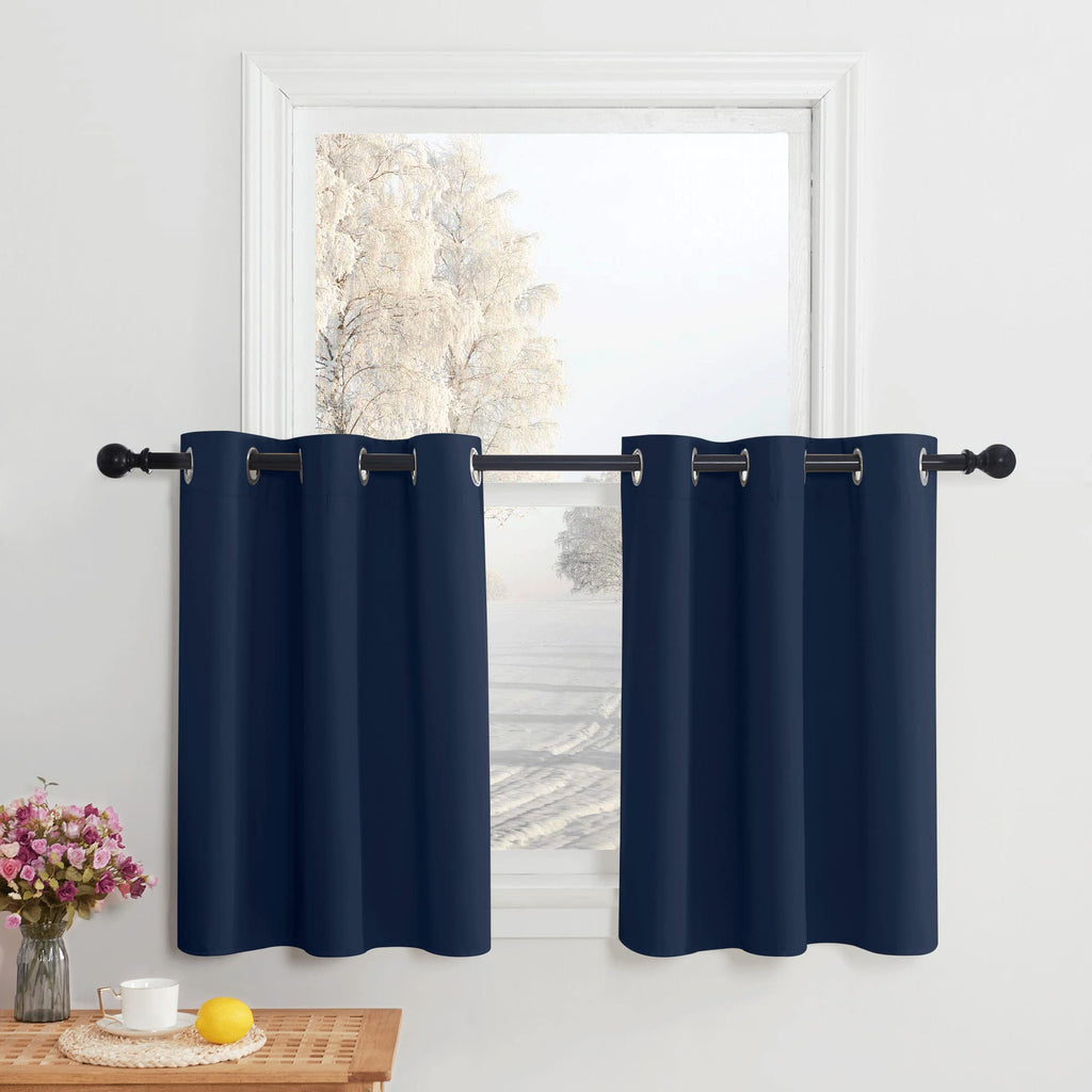 Nicetown Navy Tiers Blackout Curtains 30 Inche Long For Rv Kitchen Basement Thermal Insulated Grommet Small Window Curtain For Bathroom Cabinet,42 Inch Wide Per Panel, 2 Panels
