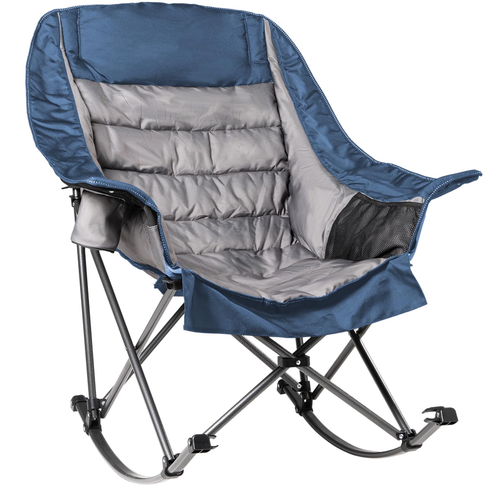 Foristrail Oversized Rocking Camping Chair For Adults - 400Lbs Capacity Padded Camp Chair With Cup Holder, Portable Foldable Out