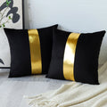 Artscope Black Velvet Throw Pillow Covers With Gold Leather Stitching Luxury Modern Minimalist Square Pillowcase Cushion Covers For Bed Couch Sofa 24X24Inch Set Of 2