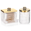 Tbestmax 2 Pack Qtips Dispenser - Bathroom Organizers and Storage Containers, Plastic Apothecary Jars with Gold Lids for Cotton 