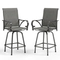 Mfstudio Outdoor Grey Bar Stools Set Of 2, Patio Bar Height Sling Chair, Steel Frame All-Weather Resistant,Breathable Textilene Fabric, Grey