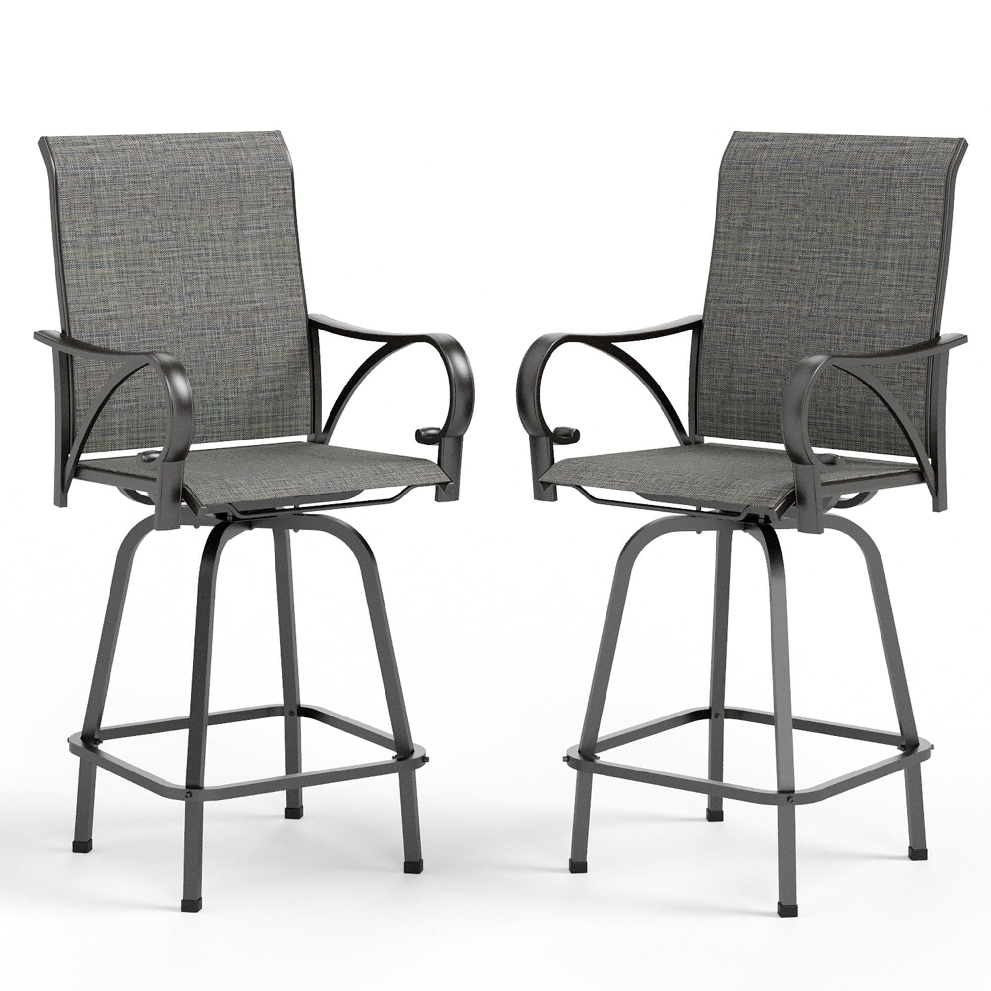 Mfstudio Outdoor Grey Bar Stools Set Of 2, Patio Bar Height Sling Chair, Steel Frame All-Weather Resistant,Breathable Textilene Fabric, Grey