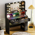 COMHOMA Vanity Desk with Lighted Mirror and Power Outlet, RGB LED Lights Makeup Vanity Set for Girls, Large Storage Capacity Dre
