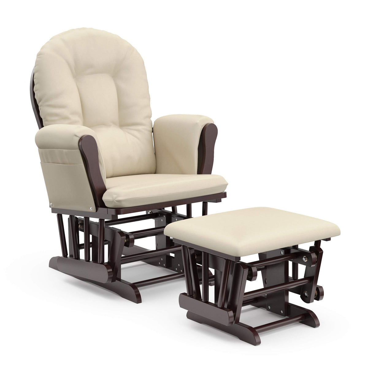 Storkcraft Premium Hoop Glider And Ottoman (Espresso, Beige) - Padded Cushions With Storage Pocket, Smooth Rocking Motion, Easy To Assemble, Solid Hardwood Base