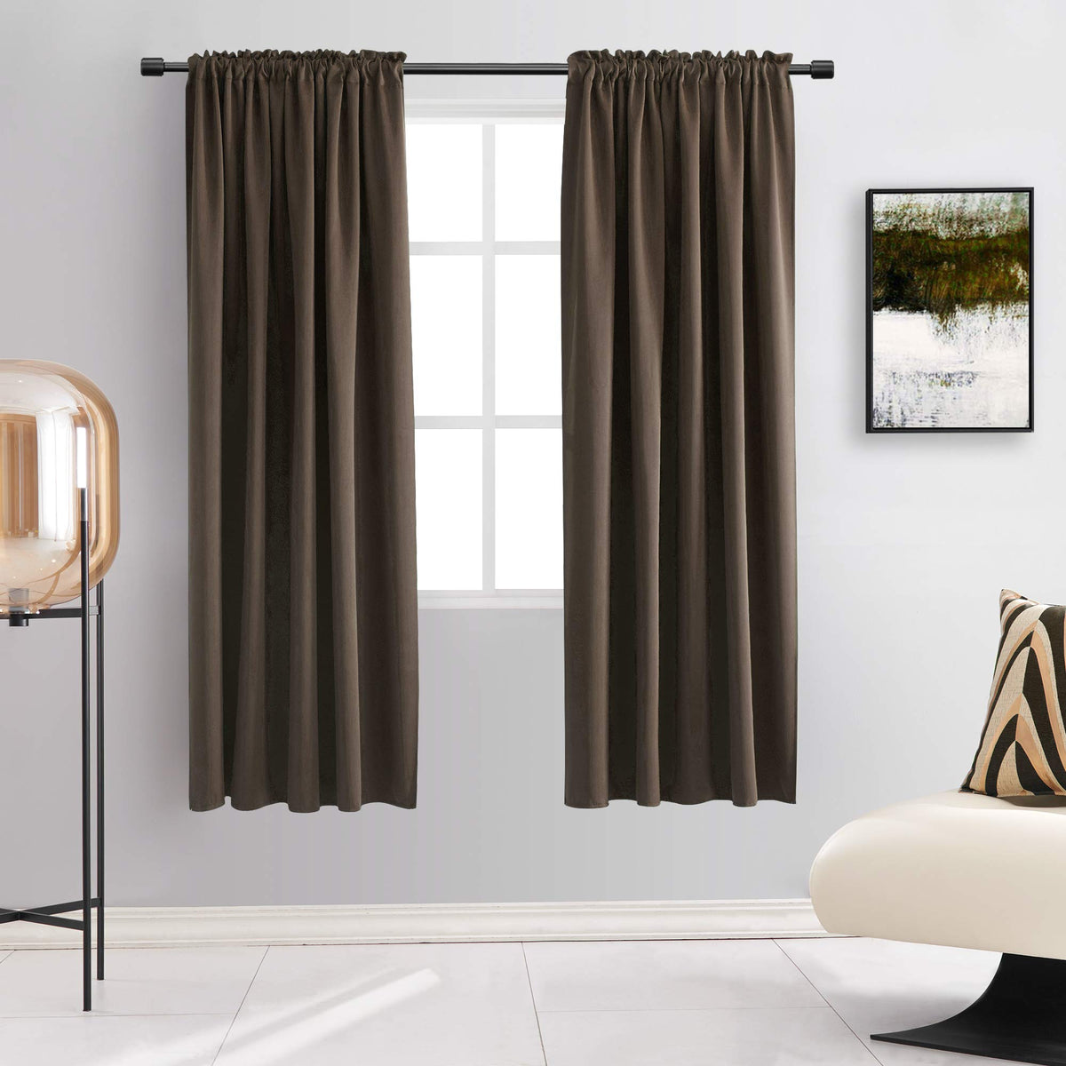 Donren Chocolate Brown Blackout Curtains Panels For Bedroom - Coffee Rod Pocket Thermal Insulated Curtains For Living Room (42 W