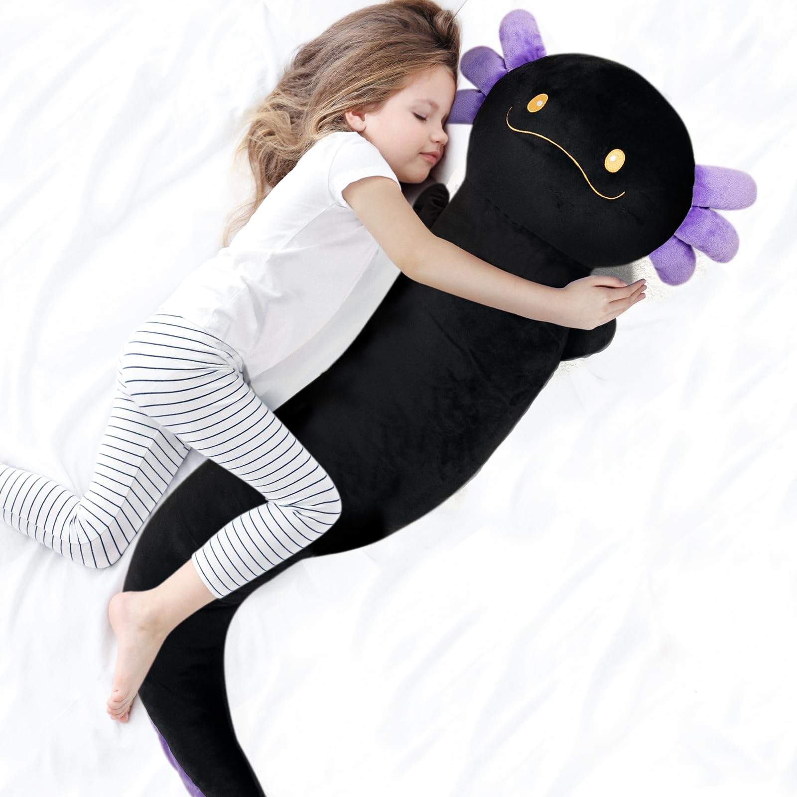 48 Inch Giant Axolotl Plush Stuffed Animal, Big Black Axolotl Glow In The Dark Fluorescent Plushies, Jumbo Axolotl Body Pillow G