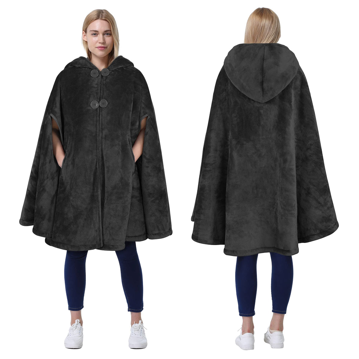 Catalonia Women'S Poncho Cape, Sherpa Fleece Cloak Coat, Snuggly Hooded Wearable Blanket, Gift Idea For Mom And Teen Girls