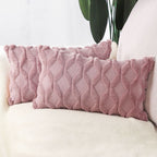 Madizz Set Of 2 Soft Plush Short Wool Velvet Decorative Throw Pillow Covers 12X20 Inch Pink Rectangular Luxury Style Cushion Cas