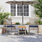 vidaXL Patio Bistro Set - 3piece Outdoor Furniture - Gray Poly Rattan & Acacia Wood Chairs with Cushions - Ideal for Garden, Backyard, Balcony