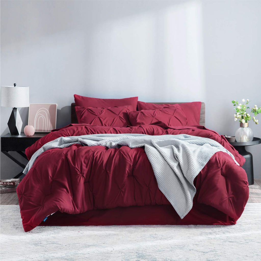 Bedsure California King Comforter Set - Cal King Bed Set 7 Pieces, Pinch Pleat Burgundy Cali King Bedding Set With Comforter, Sh