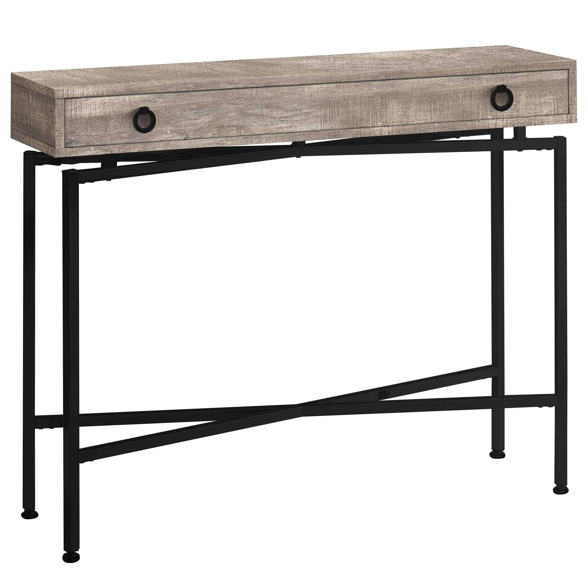 Monarch Specialties Console Sofa Accent Table, 42&quot; L, Taupe Reclaimed Wood-Look/Black Base