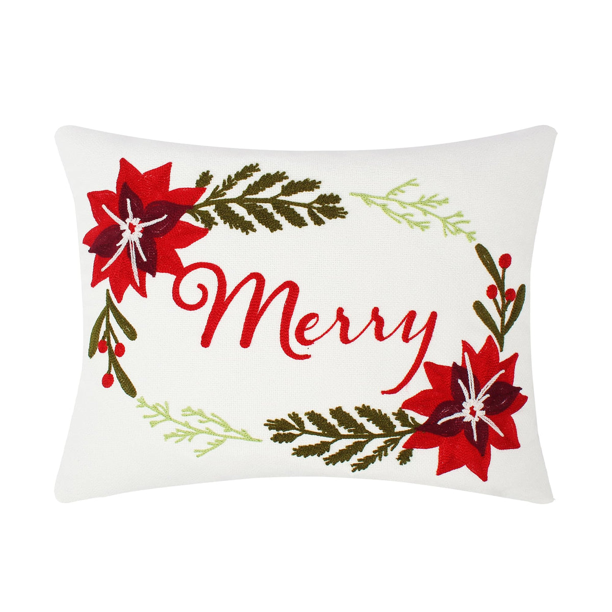 Levtex Home - Sleigh Bells - Christmas Decorative Pillow (14X18In.) - Word Merry - Red, Green And White