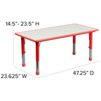 Flash Furniture Emmy 23.625''W x 47.25''L Rectangular Red Plastic Height Adjustable Activity Table Set with 4 Chairs