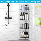 HuggieGems C226 4 Tier Floor Standing Corner Shower Caddy Organizer Shelf with Hooks, Black