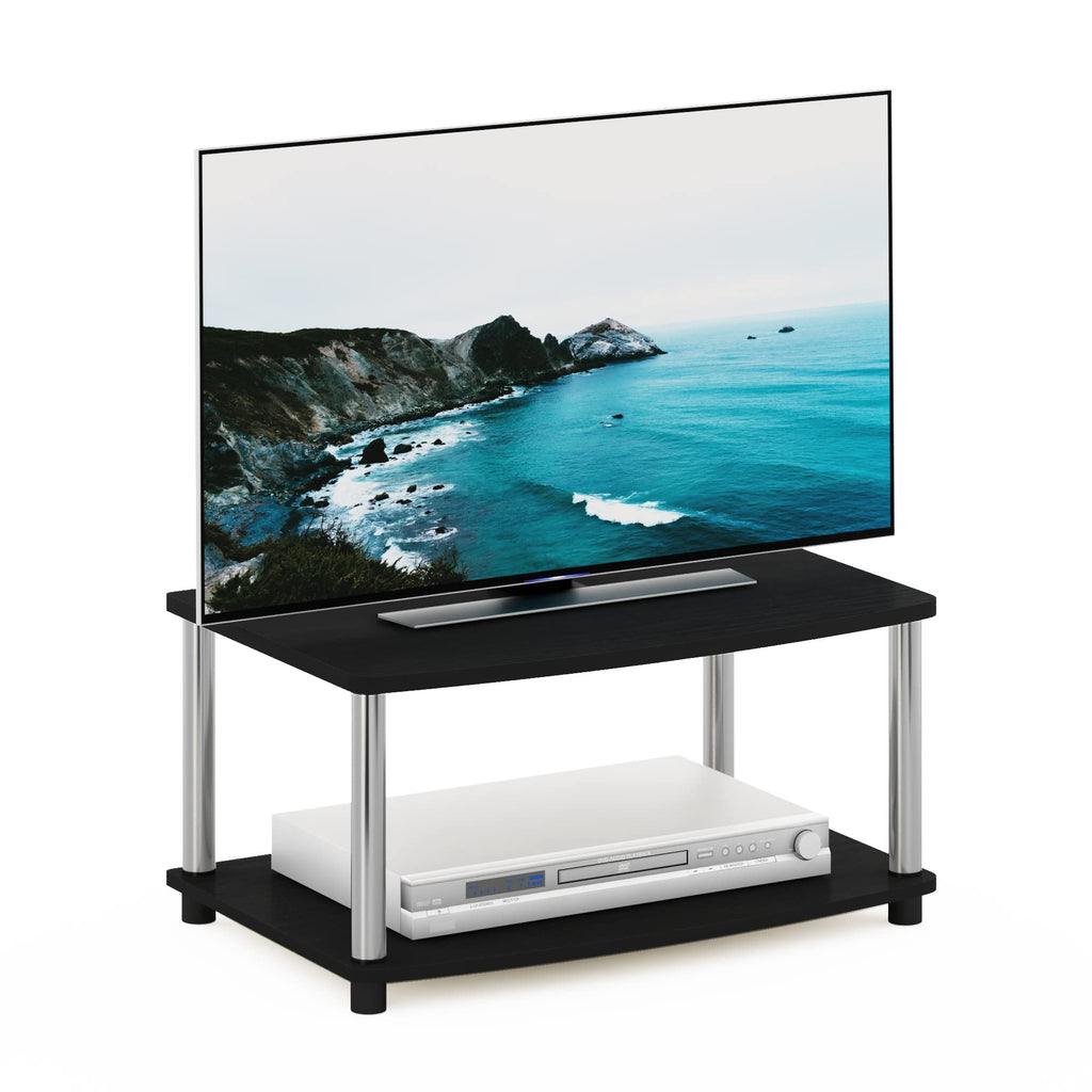 Furinno Turn-N-Tube No Tools 2-Tier Elevated TV Stand, Stainless Steel Tubes, Americano/Chrome, 13191AMSS