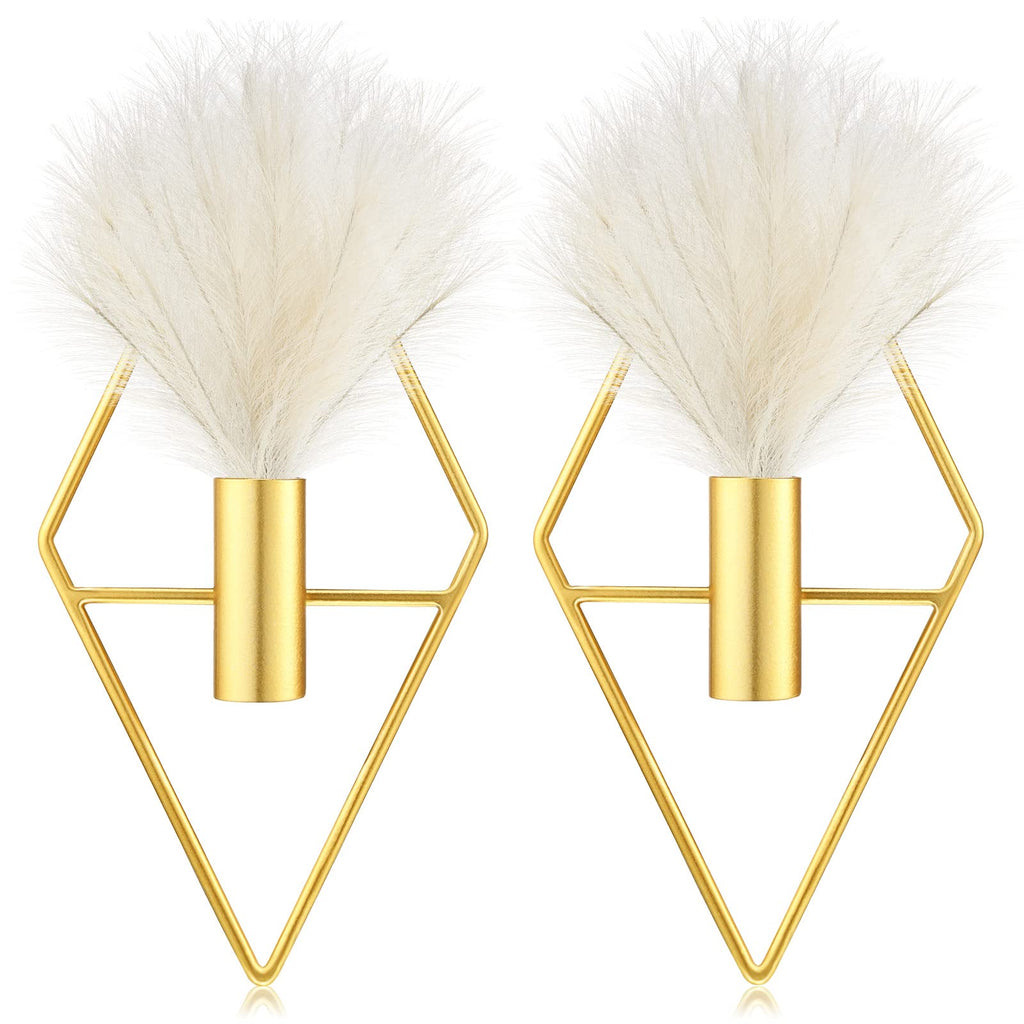 Peryiter 2 Pcs Small Boho Wall Decor Hanging Planters with Artificial Pampas Wall Mounted Metal Wall Decor Modern Home Decor Dis