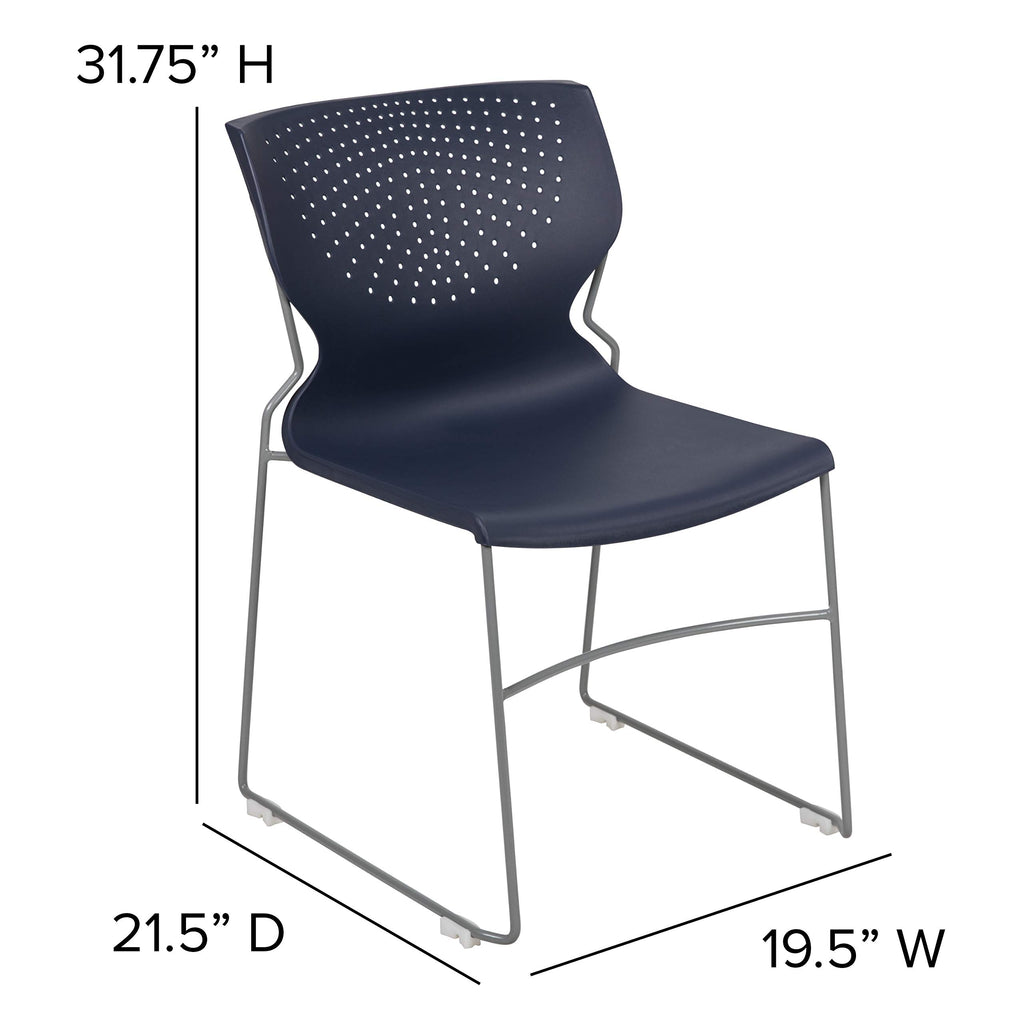 Flash Furniture Hercules Series 661 Lb. Capacity Navy Full Back Stack Chair With Gray Powder Coated Frame