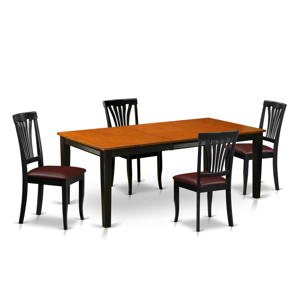 East West Furniture QUAV5-BCH-LC 5 Piece Dinette Set Includes a Rectangle Dining Room Table with Butterfly Leaf and 4 Faux Leather Upholstered Dining Chairs, 40x78 Inch, Black & Cherry
