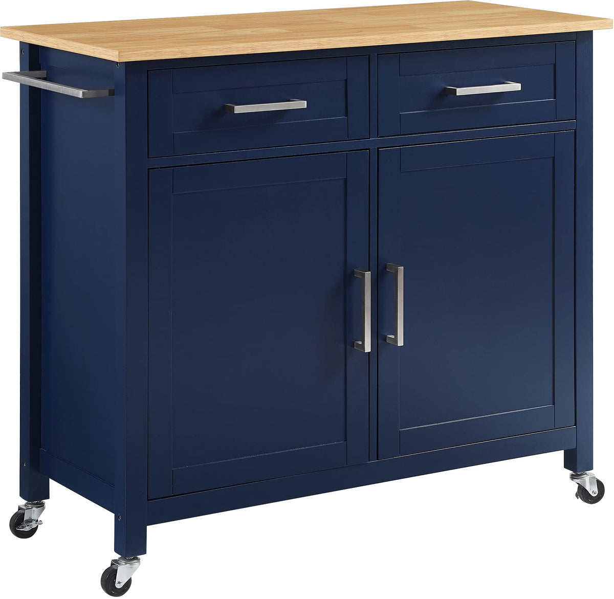 Crosley Furniture Tristan Kitchen Cart With Natural Wood Top, Navy