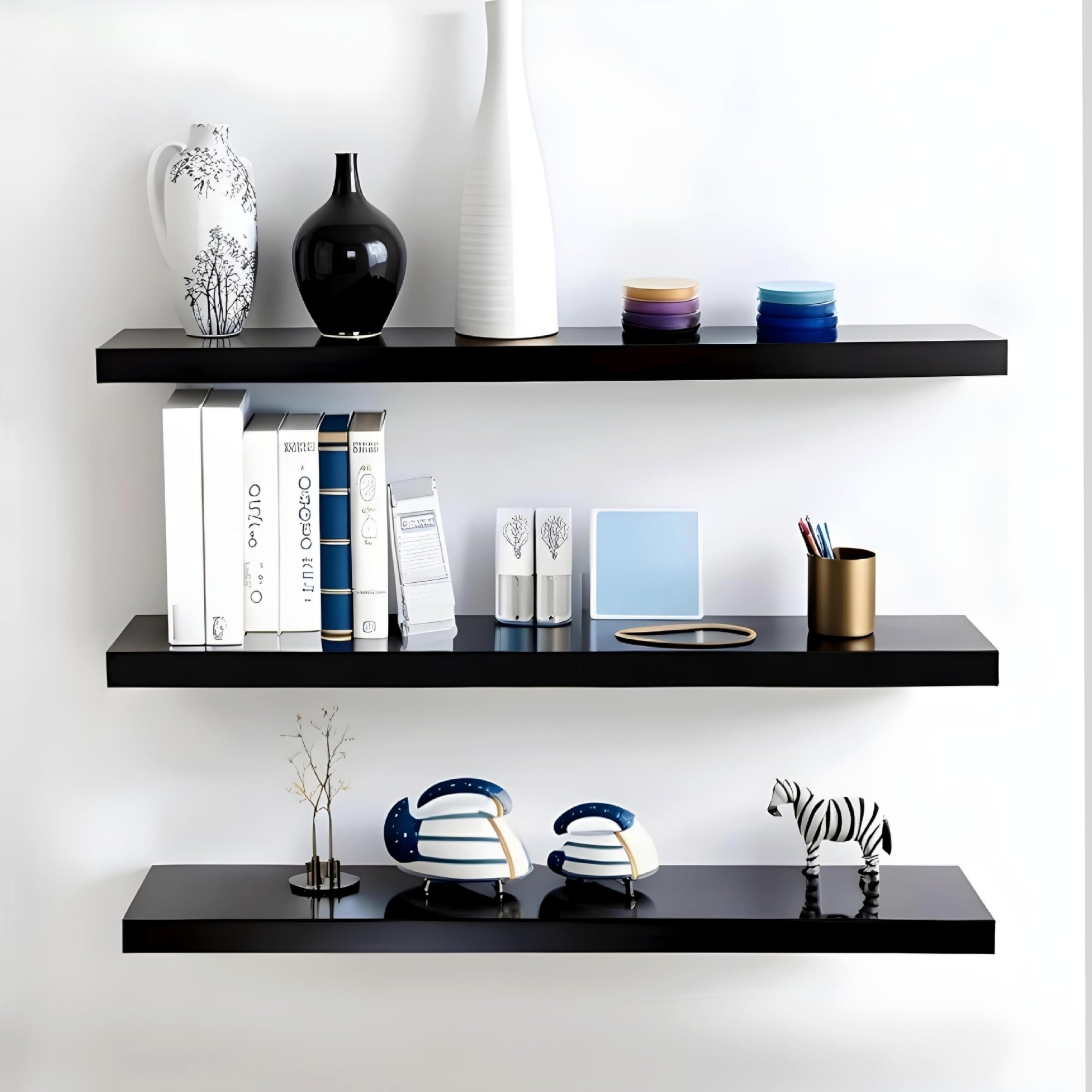 Dime Store Wall Mounted Wall Shelves Floating Shelf for Living Room Bedroom Storage Shelf for Home Decor Items (Set of 3, Black)