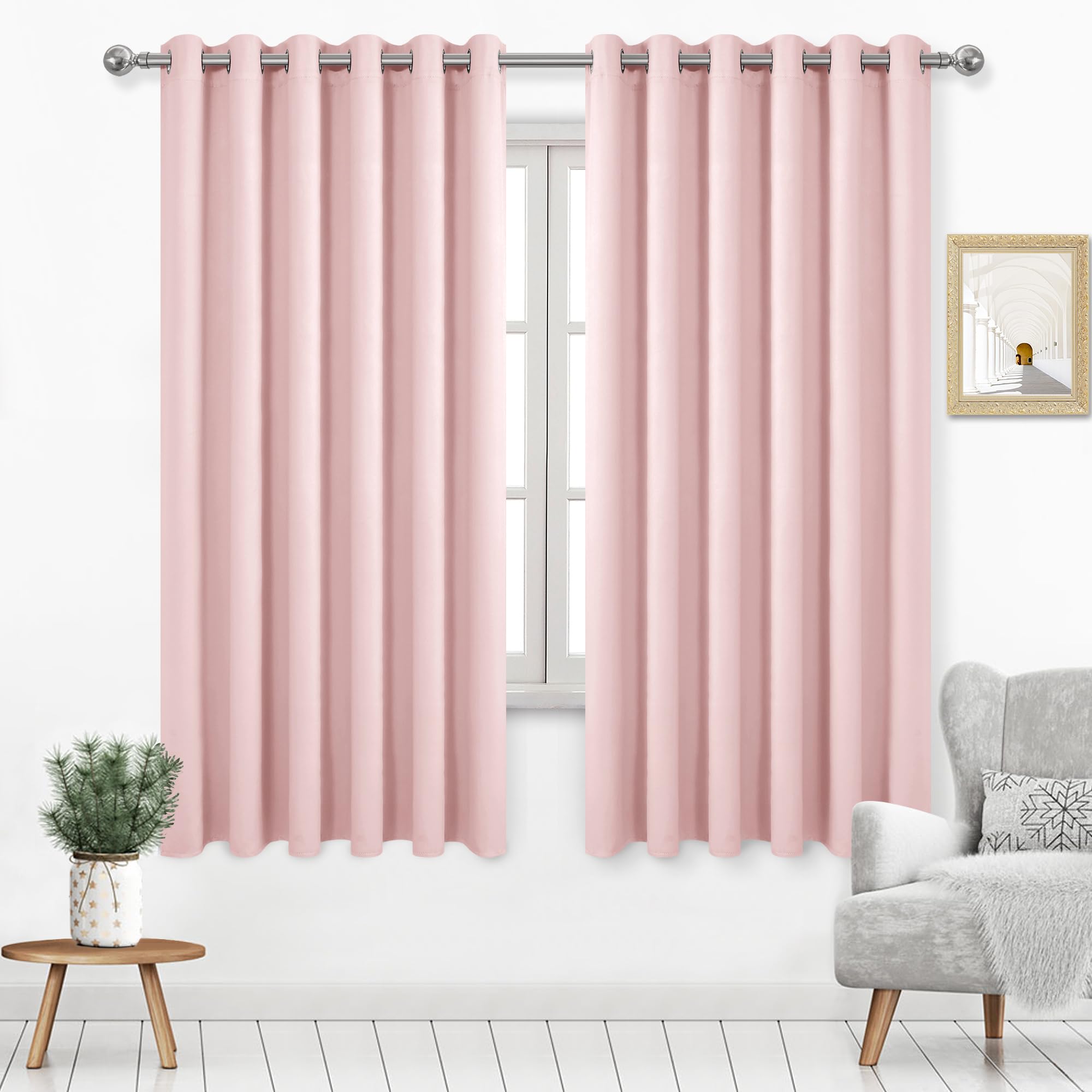 Dwcn Blush Pink Blackout Curtains 63 Inch Length, Room Drakening Curtains For Bedroom, Solid Living Room Curtains Extra Wide Cur