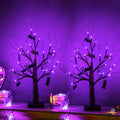 ZHOUDUIDUI 2Pack Halloween Tree, Black Spooky Tree with 24LED Purple Lights and 10 Bat Ornaments Battery Powered 18IN Lighted Ha