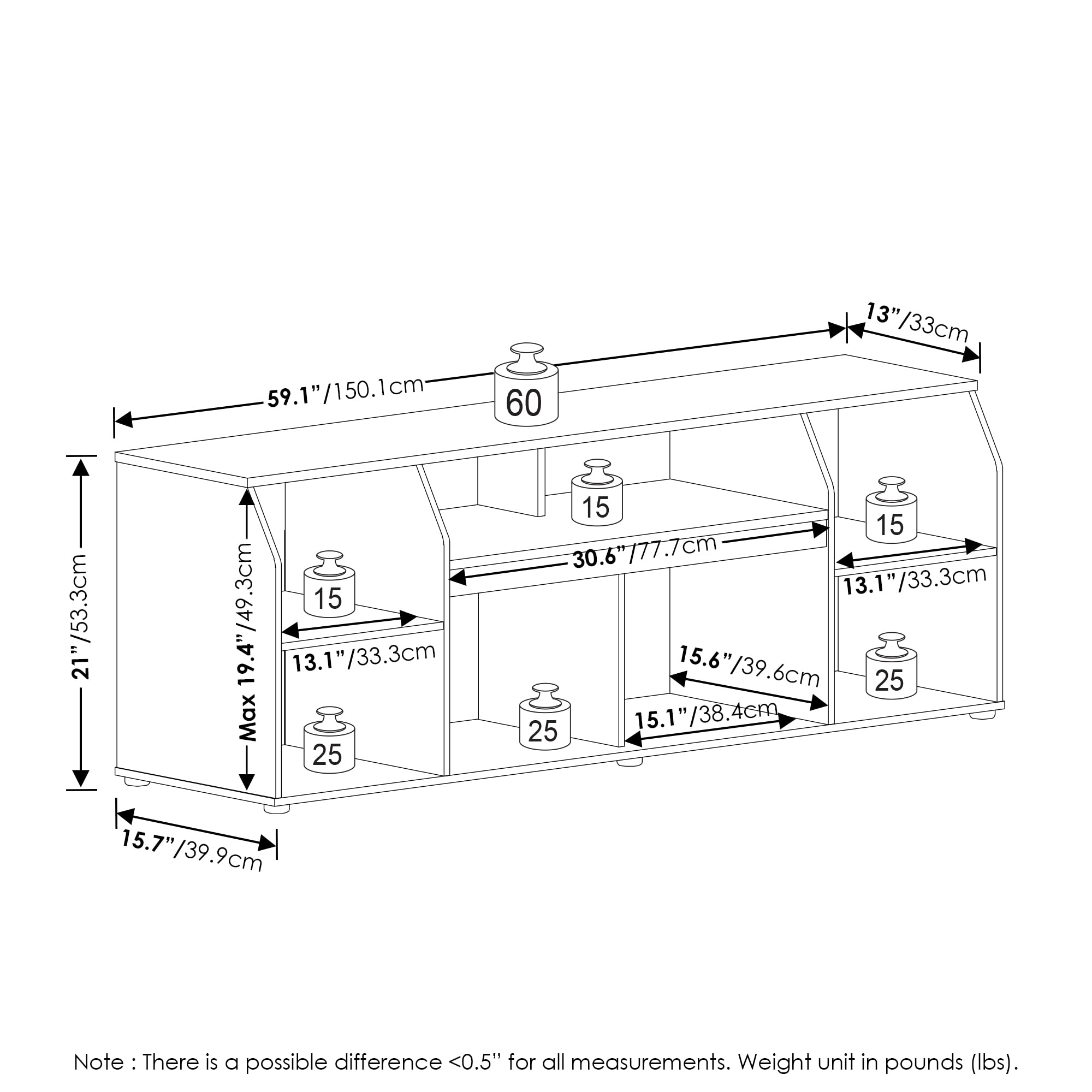 Furinno Jaya Tv Stand For Up To 65 Inch Tv, Gaming Enterteinment Center With Led Lights, Living Room Media Console Table, Americano