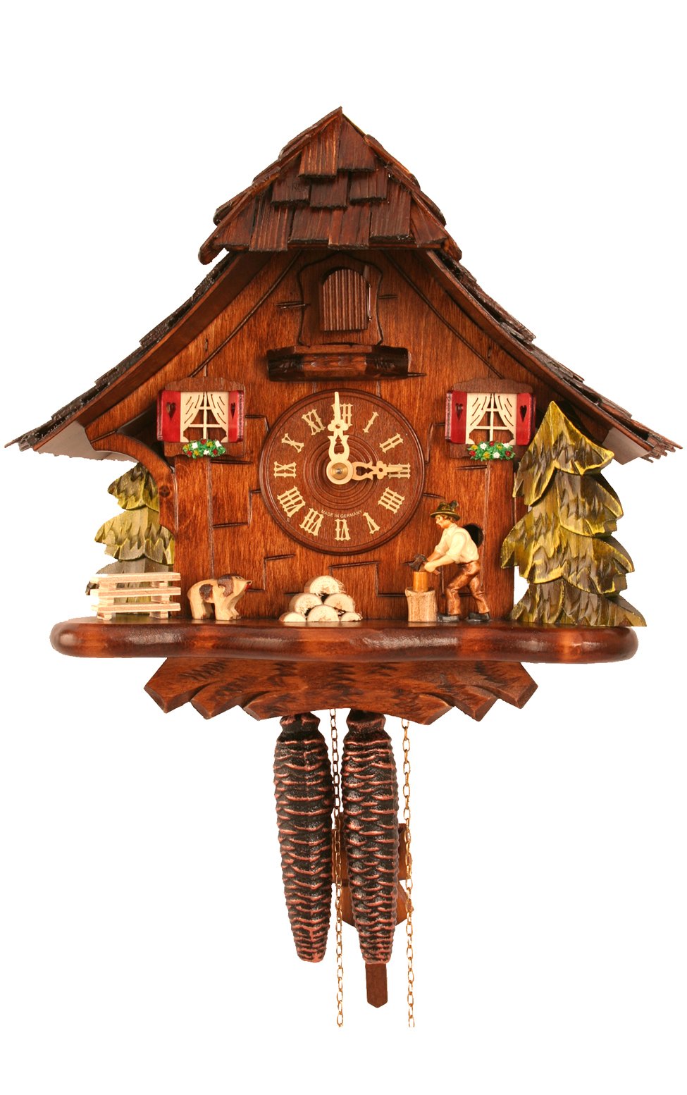 Alexander Taron Importer 492 Engstler Weight-Driven Cuckoo Clock-Full Size-9.75" H X 11" W X 6.25" D, Brown
