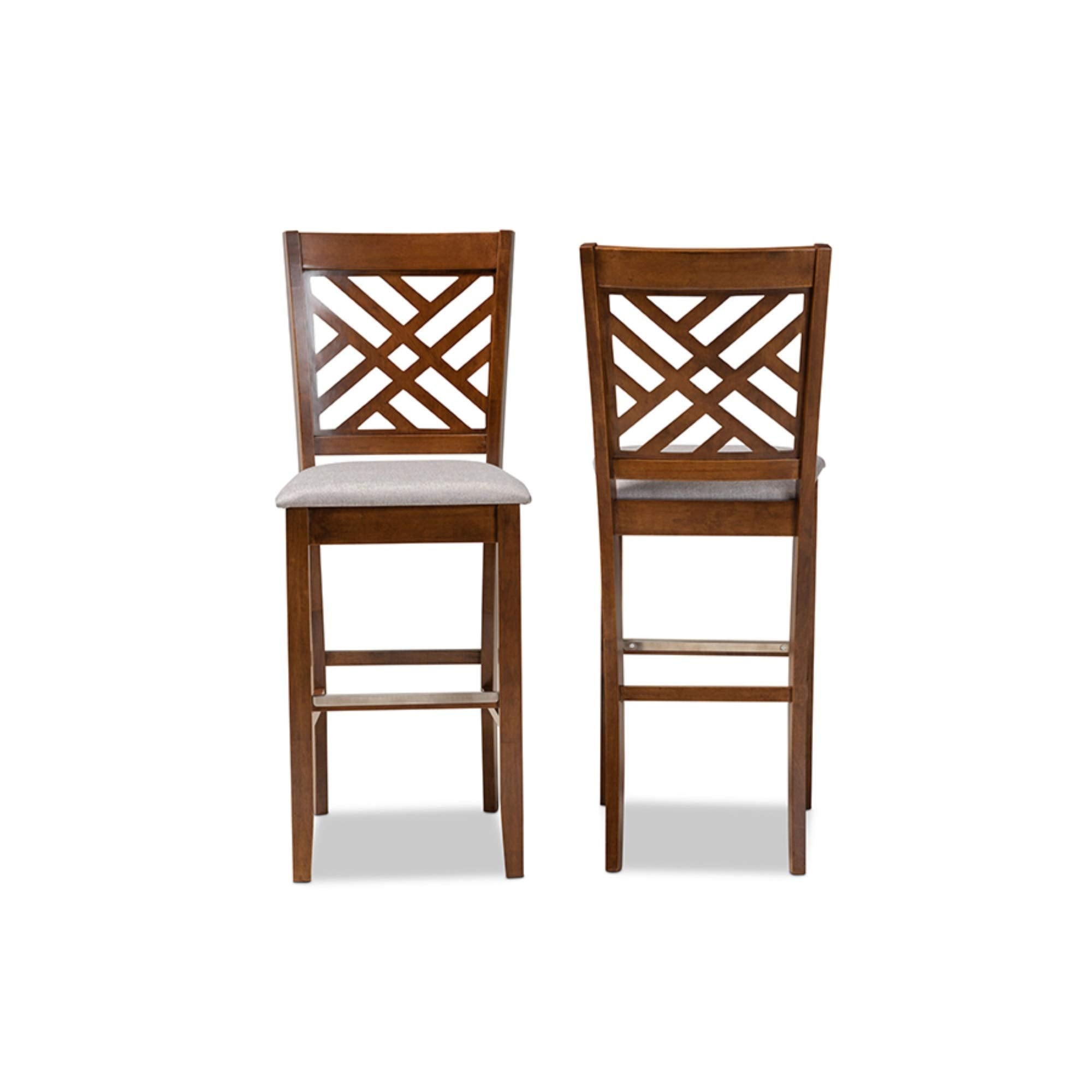 Baxton Studio Jason Modern and Contemporary Grey Fabric Upholstered and Walnut Brown Finished Wood 2-Piece Bar Stool Set