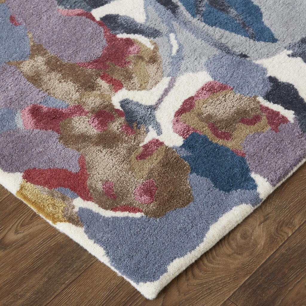 HomeRoots 513403 8 x 10 ft. Blue Gray & Pink Wool Floral Hand Tufted Handmade Rectangle Area Rug