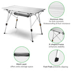 Yescom Portable Aluminum Folding Camping Table With Adjustable Leg Lightweight Roll Up Table For Outdoor Bbq Picnic Backyard Home