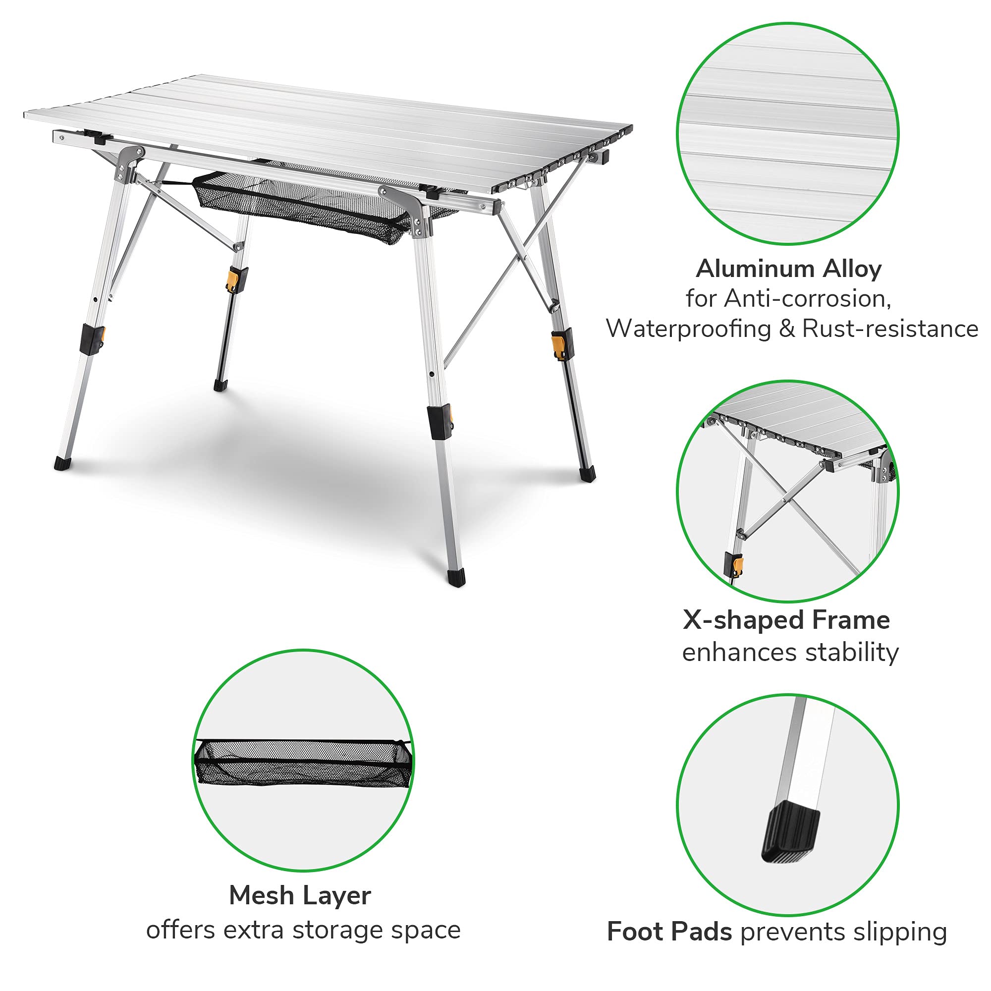 Yescom Portable Aluminum Folding Camping Table With Adjustable Leg Lightweight Roll Up Table For Outdoor Bbq Picnic Backyard Home