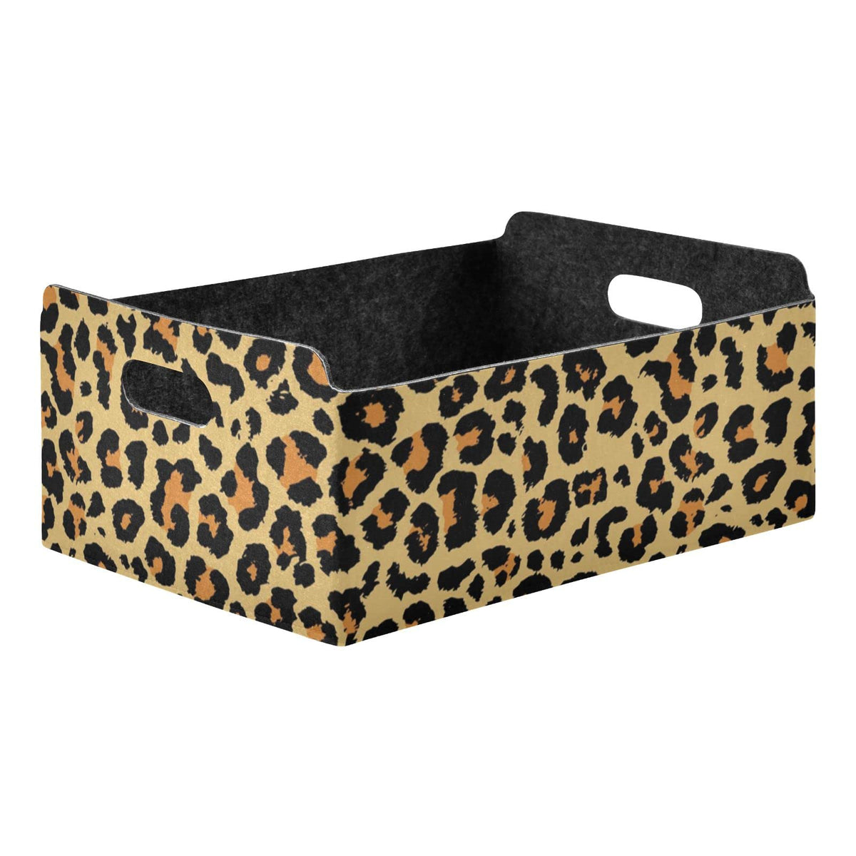 CaTaKu Foldable Storage Basket Leopard Pattern Collapsible Felt Storage Bins with Handle Drawer Organizer Bin Cube Shelf Box for