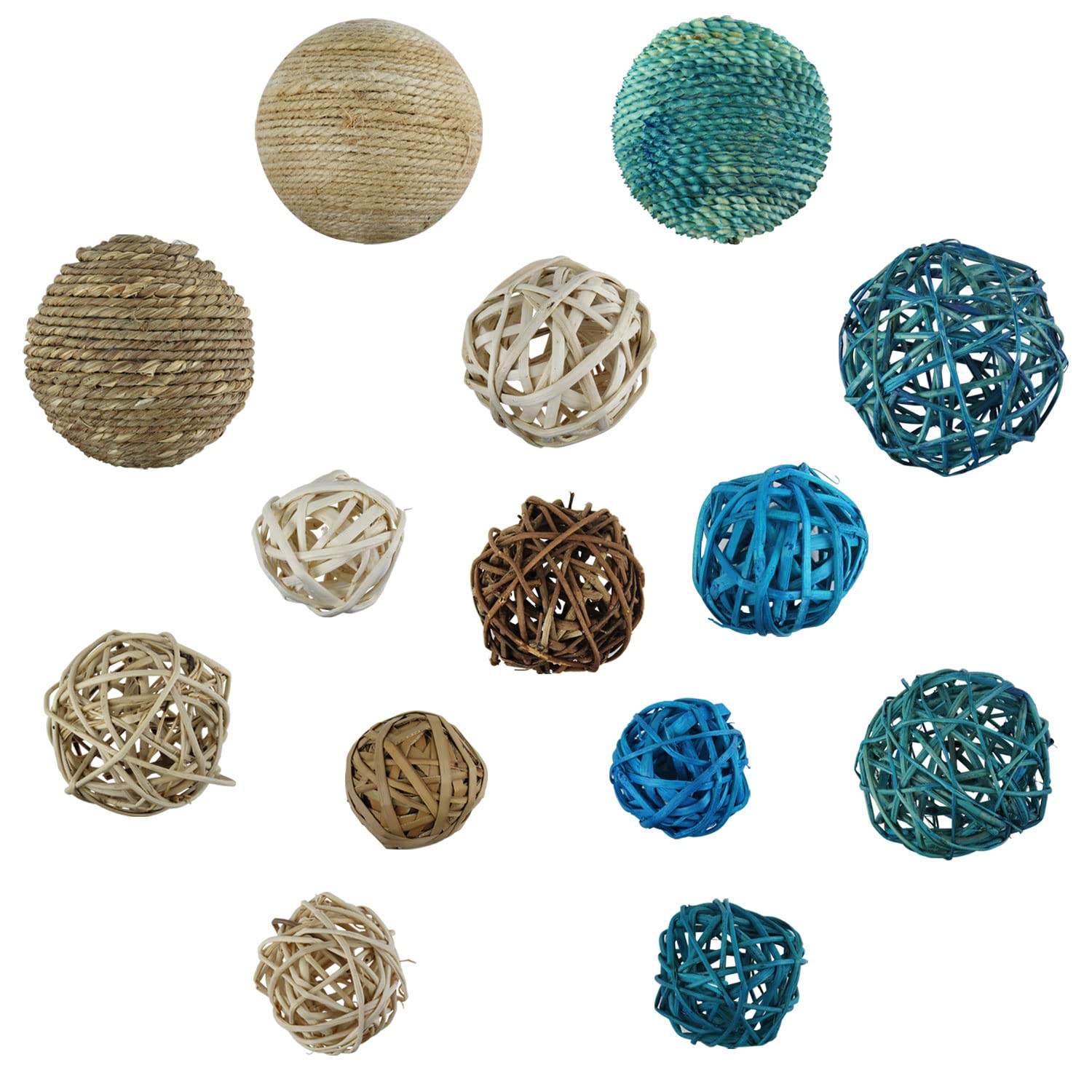 Blue Donuts Decorative Balls for Bowls Decorative Balls for Centerpiece Bowl Fillers, Assorted Rattan Wicker Balls Orb Grapevine