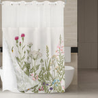 Tititex No Hooks Snap In Liner Vintage Wildflower Botanical Herbs Shower Curtain Sets, Hotel Luxury Double Layers Waterproof Fab