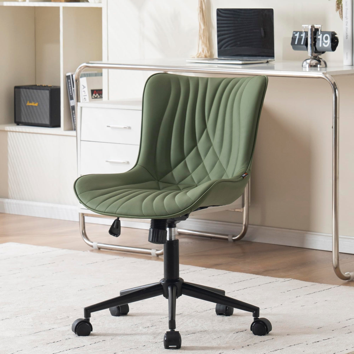Younike Office Chair, Armless Desk Chair Computer Chair With Wheels, Modern Upholstered Pu Leather Task Chair, Rolling Adjustabl