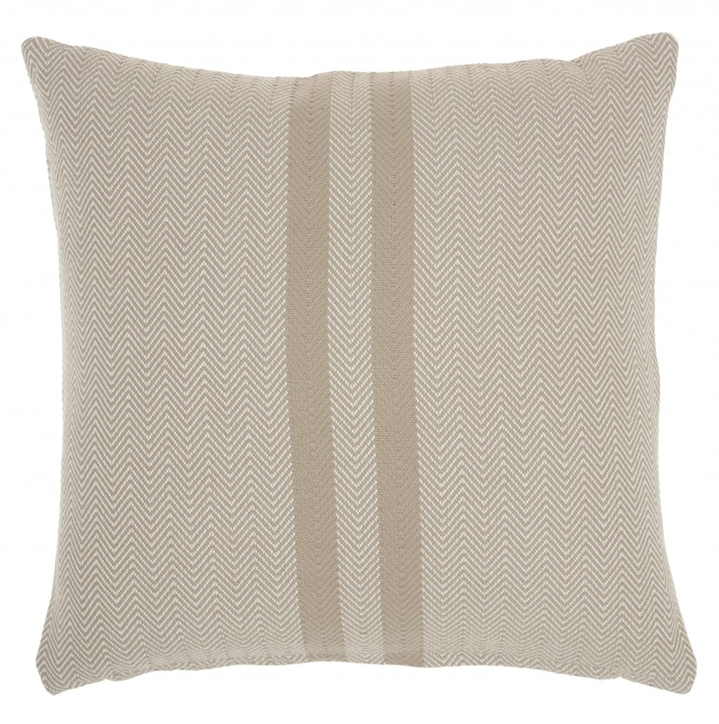 HomeRoots 100% Cotton Beige Herringbone Stripe Throw Pillow