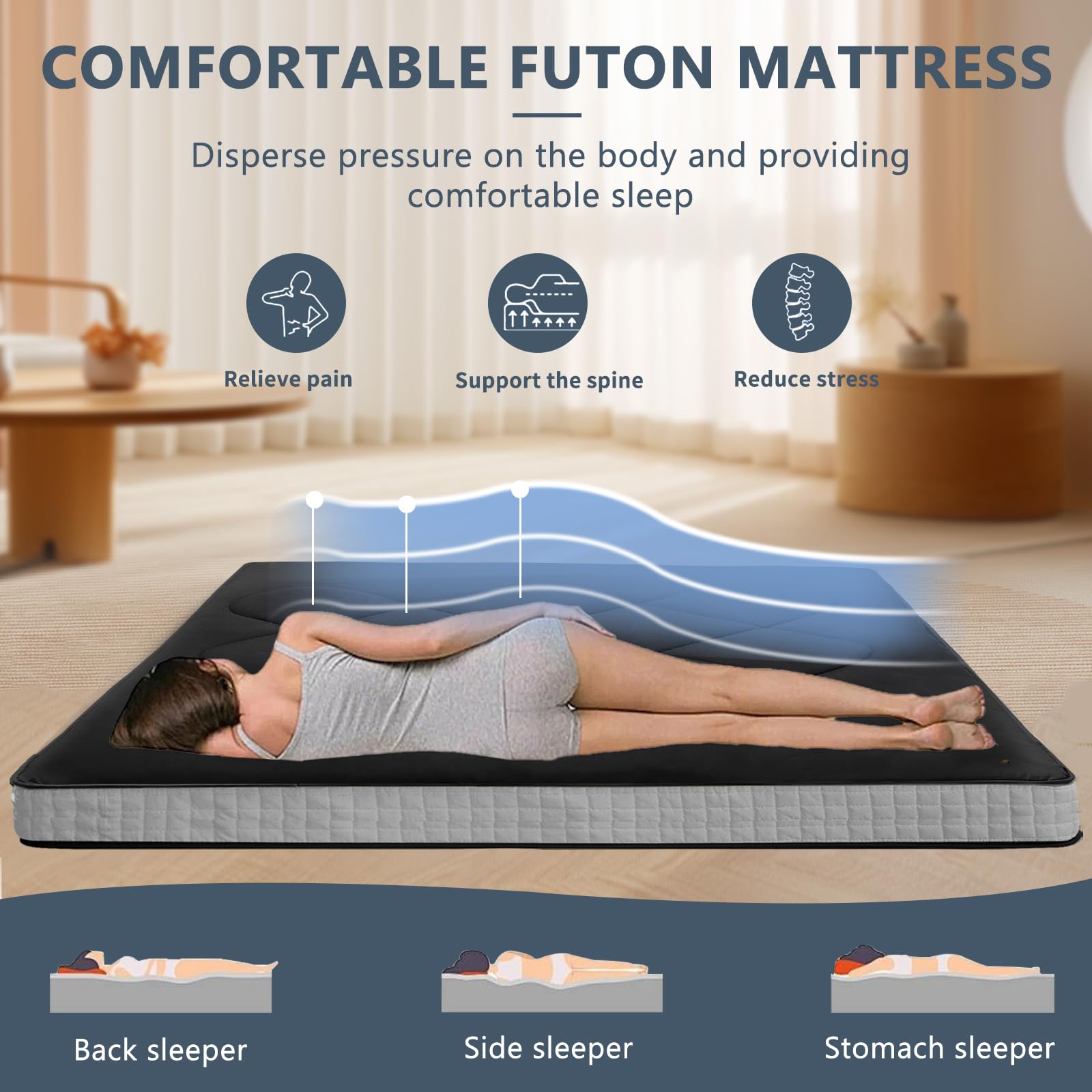 Docred Japanese Futon Floor Mattress Twin Size 39''X 80'', Floor Mattress Pad, Foldable Tatami Mat Portable Dormitory Sleeping P