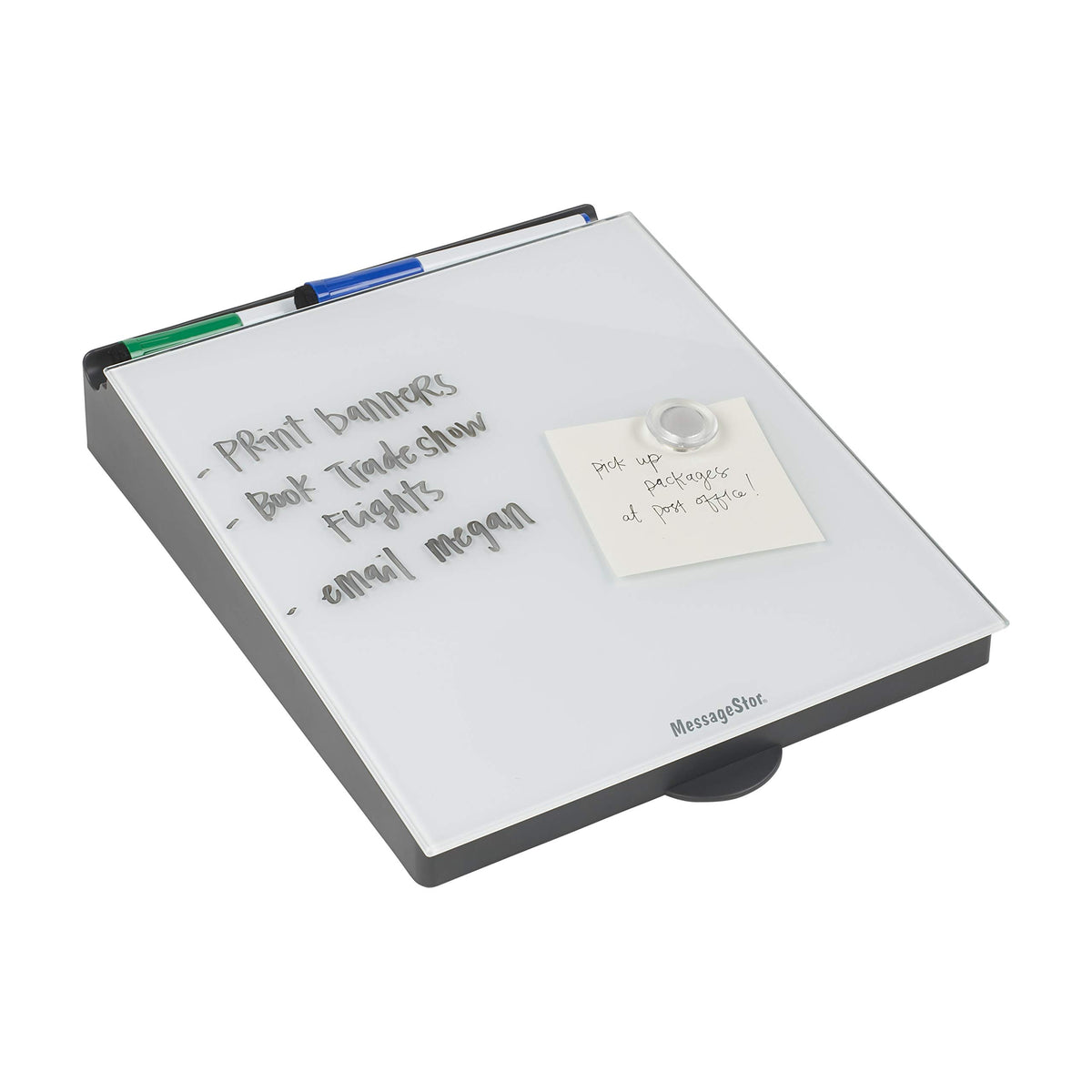 Ecr4Kids Messagestor Dry-Erase Glass Board Memo Station, Desk Organizer, White